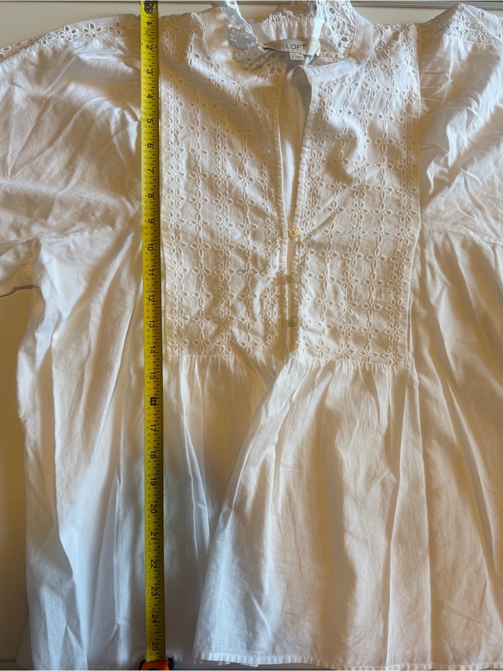 LOFT White Eyelet Button Front Peasant Blouse - Picture 6 of 7